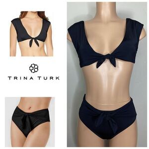New. Trina Turk black front tie bikini set. 4-top/6-bottom. $155
